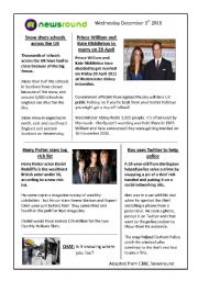 English Worksheet: NEWS IN THE UK n1 (december 2010)