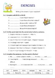 English Worksheet: SCHOOL : exercices 