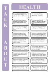 English Worksheet: Health - 18 conversation cards (editable)