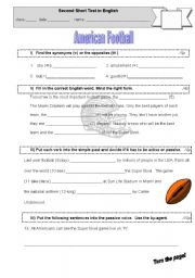 English Worksheet: Test: American Football, Passive, Vocabulary, 