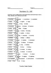 English Worksheet: Numbers 10 - 100 Worksheet