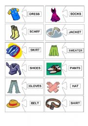 English Worksheet: Clothes - Furniture Dominoes