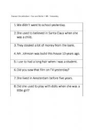 English worksheet: Correct Mistakes - Past Simple