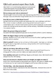 English Worksheet: Reading: INTERVIEW with survival expert Bear Grylls
