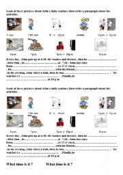 English Worksheet: complete a pharagraph about daily routines