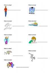 English worksheet: What is he/she doing?