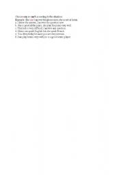 English Worksheet: can cant