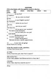 English Worksheet: questions homework