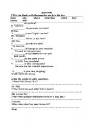 English worksheet: questions homework