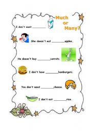 English Worksheet: Much or Many
