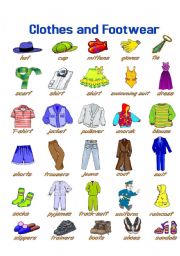 English Worksheet: Clothes and Footwear Pictionary