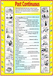 English Worksheet: Past Continuous Tense (with B/W and answer key)**editable