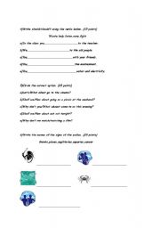English worksheet: 7th grade quiz paper