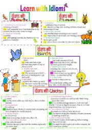 English Worksheet: Learn with Idioms ( Part 16): Idioms with Butterfly, bee, Birds and Chicken