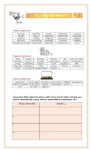 English Worksheet: Adjectives to describe movies