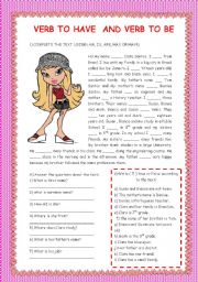 English Worksheet: VERB TO BE AND VERB TO HAVE