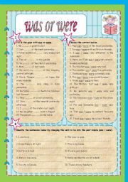 English Worksheet: Was or were