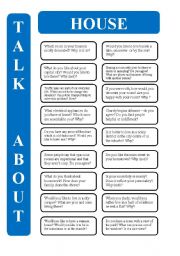 English Worksheet: House - 18 conversation cards (editable)