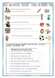 English Worksheet: both-and,not only but also, either-or