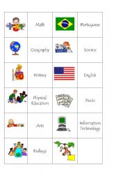 English worksheet: School Subjects Memory Game