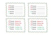 English worksheet: Christmas Calendar (mini quiz)