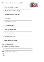 English worksheet: Part 2: Mollys day Questions about the text ( Its about present simple)