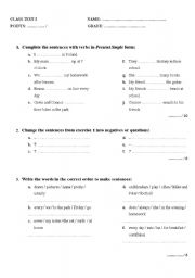 English Worksheet: Test on Present Simple 
