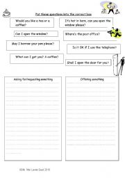English worksheet: Identifying asking for and offering questions