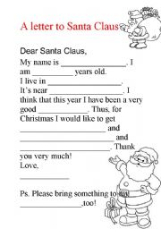 English Worksheet: A letter to Santa Claus