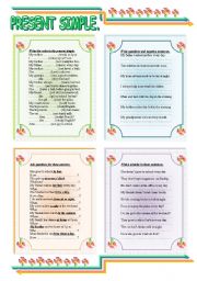 English Worksheet: Present simple. Four different exercises.