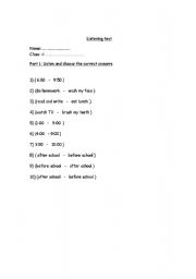 English Worksheet: LISTENING  test about daily activities
