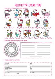 English Worksheet: Hello Kitty leisure verbs