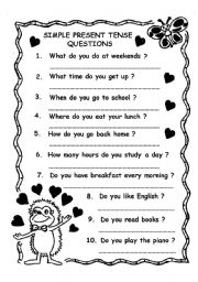 English Worksheet: simple present tense questions