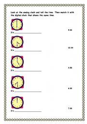 English worksheet: analog and digital time