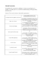 English Worksheet: Idiomatic Expressions