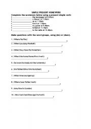 English worksheet: present simple homework