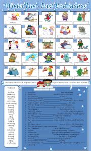 English Worksheet: Winter Fun - Past Continuous - Picture Match & Sentence Completion