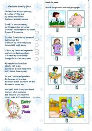 English Worksheet: On new years day poem + new years resolutions