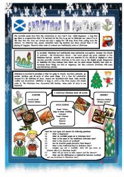 English Worksheet: CHRISTMAS AROUND THE WORLD - PART 5 - SCOTLAND (B&W VERSION INCLUDED) - READING COMPREHENSION