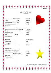 English worksheet: AND I LOVE HER - Re-uploaded!
