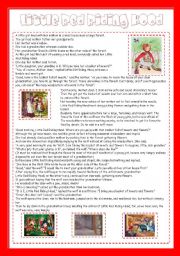 English Worksheet: Little Red Riding Hood. Fairy Tale divided into two parts, each of them with comprehension questions. With key.