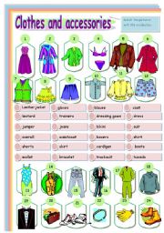 English Worksheet: Clothes and accessories matching activity - fully editable