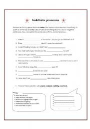 English worksheet: Indefinite Pronouns