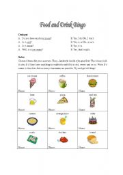 English Worksheet: Food and Drink Bingo