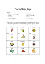English Worksheet: Food and Drink Bingo