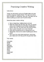 English Worksheet: Creative Writing for Advance Middle School