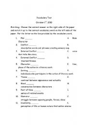 English Worksheet: Elements of Fiction Benchmark