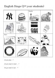 English Worksheet: English Bingo