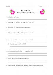 English worksheet: That 70s Show Comprehension Questions