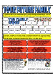 English Worksheet: Your Future Family - Family Tree Game (Four Generations)